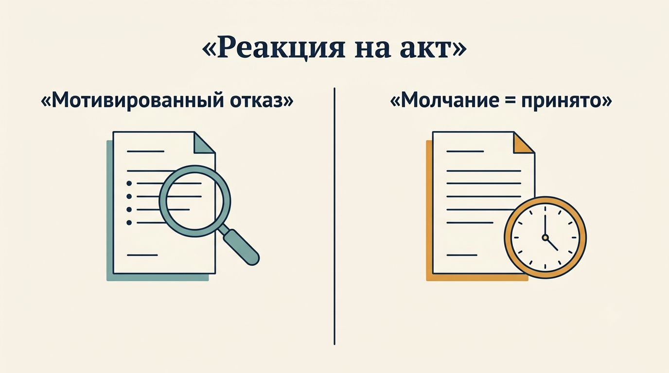 Сравнение: мотивированный отказ от подписания акта против молчаливого принятия услуг