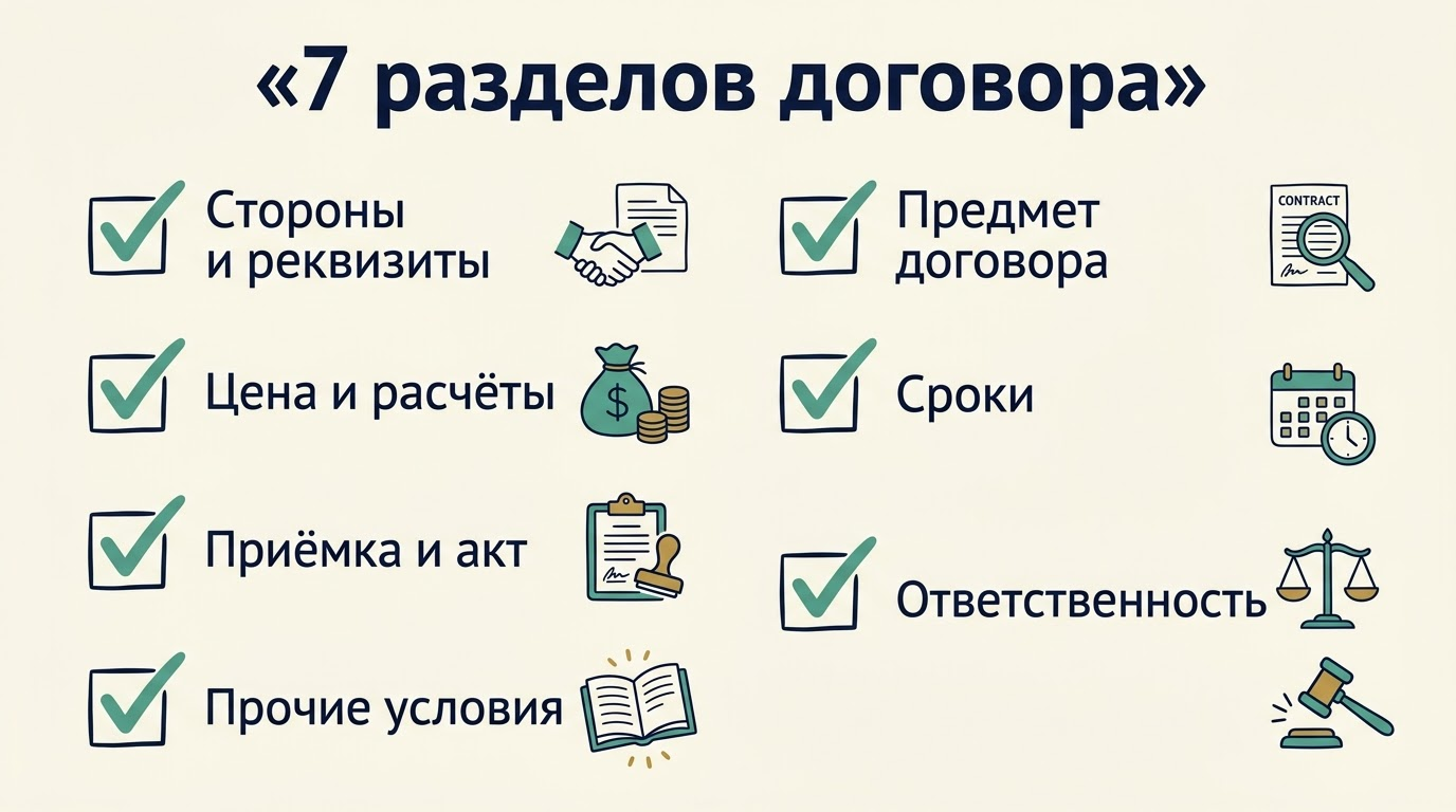 Чеклист семи разделов договора возмездного оказания услуг